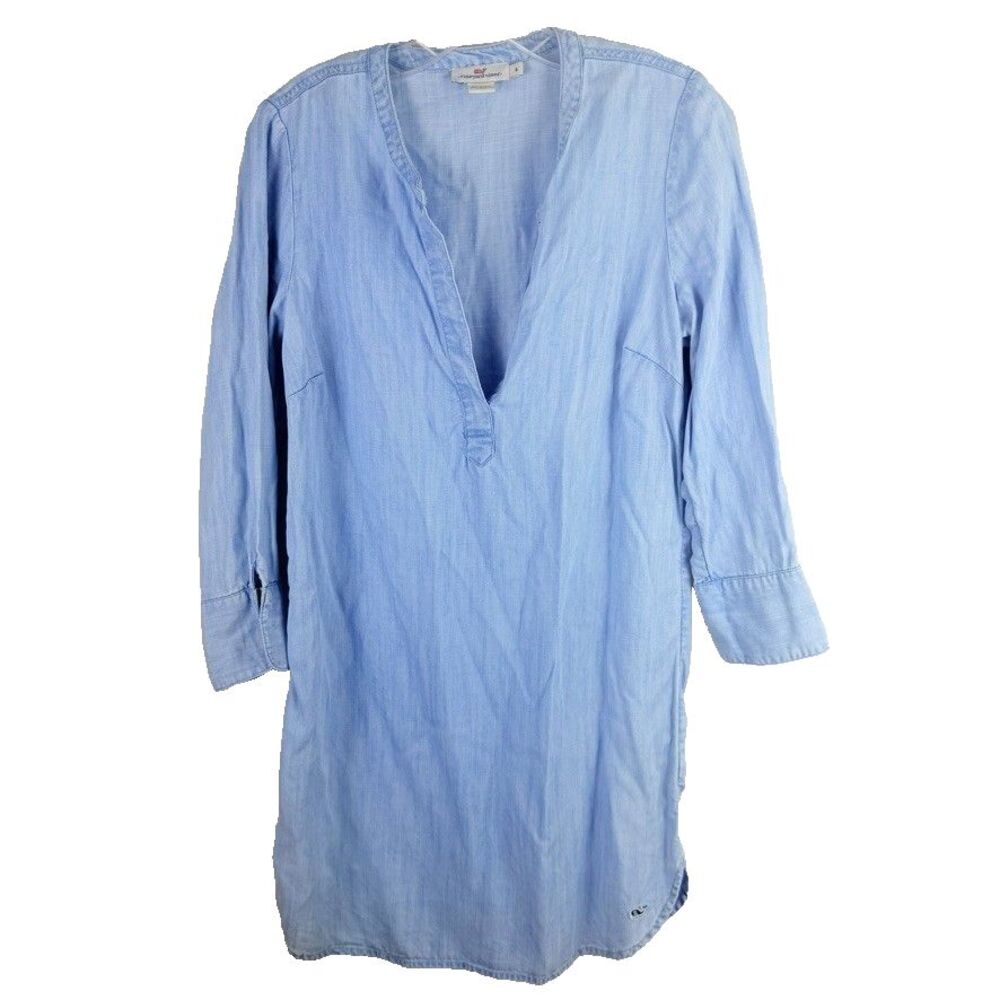 Vineyard Vines Size 4 Chambray Womens Long Sleeve Shirt Dress Lyocell Beachy